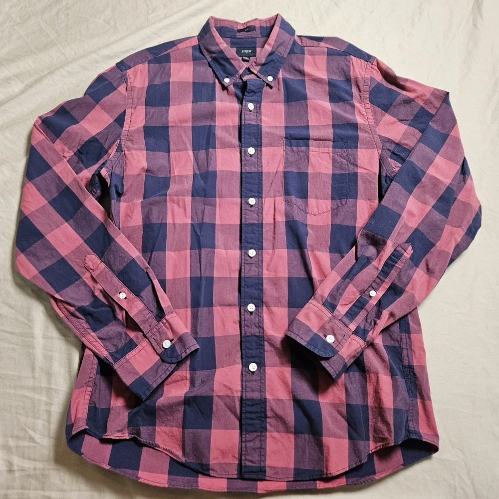 J.CREW Men's Slim Fit Shirts Bundle Of 2 Size Large Plaid‎ Gingham Buffalo Check